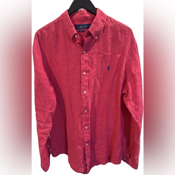 Ralph Lauren Polo Linen Shirt Long Sleeve XL Slim Fit Button Down Pink Fuchsia - Picture 2 of 9
